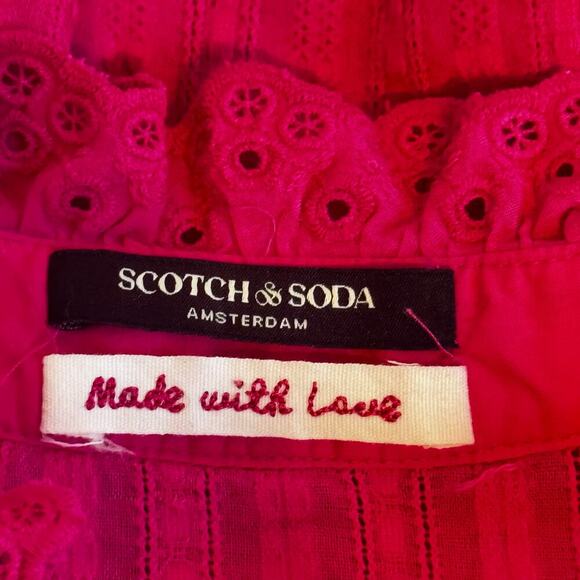 SCOTCH & SODA Schiffli Embroidered A-Line Mini Dress Hot Pink Sz EU 32 / US 2 - Picture 9 of 16